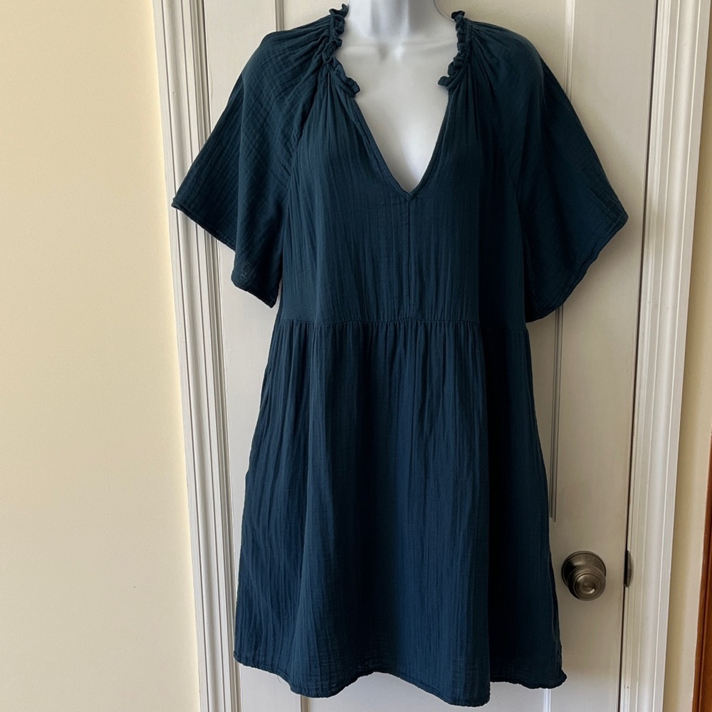 Old Navy Cotton Gauze  Dress‎ Tunic Swim Cover Women's Large Blue Pockets Short